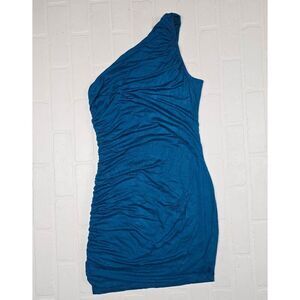 A new Day Teal One Shoulder side Cinching  Dress Small